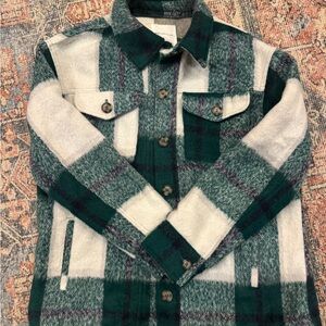 Avec Les Filles Teal and Cream Plaid Jacket